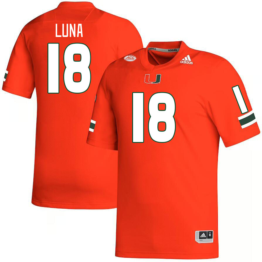 Men #18 Riply Luna Miami Hurricanes College Football Jerseys Stitched Sale-Orange - Click Image to Close